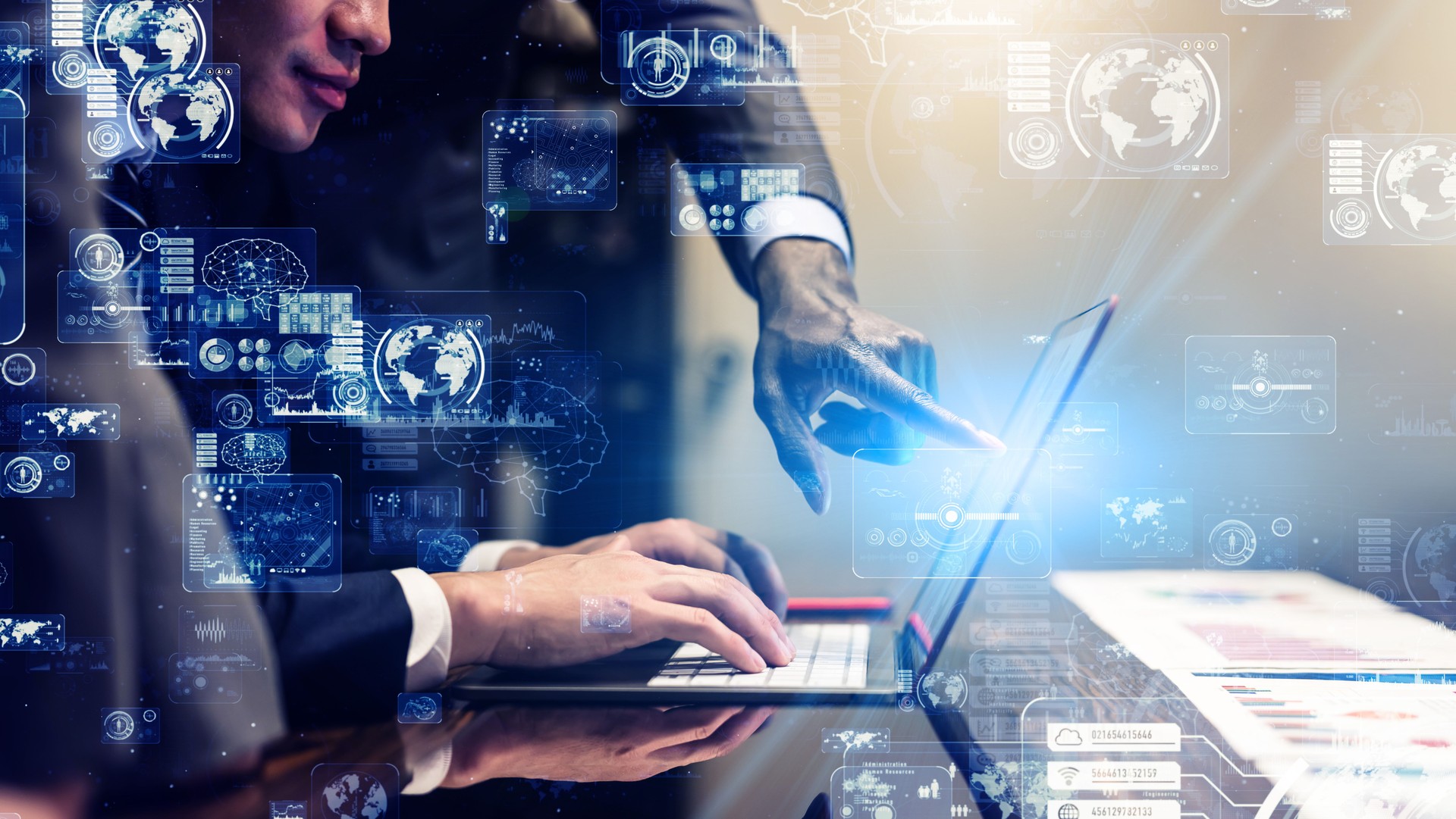 Business and technology concept. Communication network. GUI (Graphical User Interface).